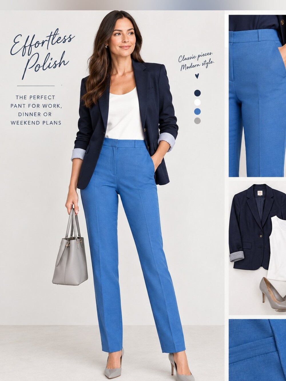 Ann Taylor Slim Straight Trousers in Bright Blue Preppy Style